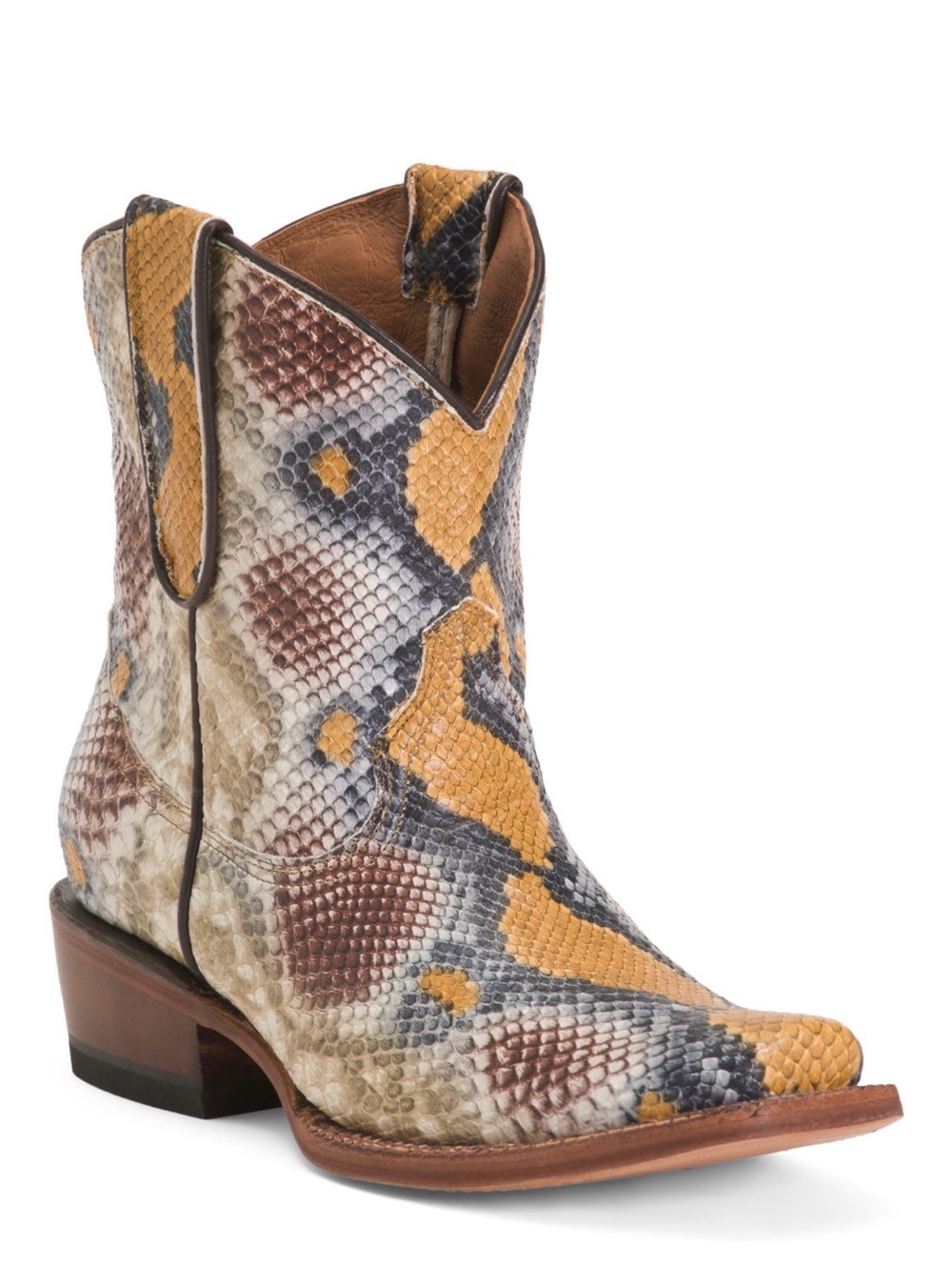 TANNER MARK Made in Mexico Leather Python Blunt Toe Shorty Western Boots